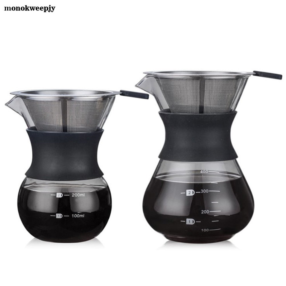 Pour Over Coffee set w/ paperless, reusable, stainless steel filter.